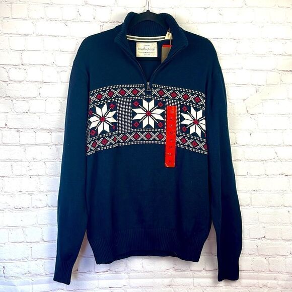 Weatherproof Vintage 1/4 zip pullover Nordic style sweater. Navy. Men's Med. NWT - Picture 1 of 7